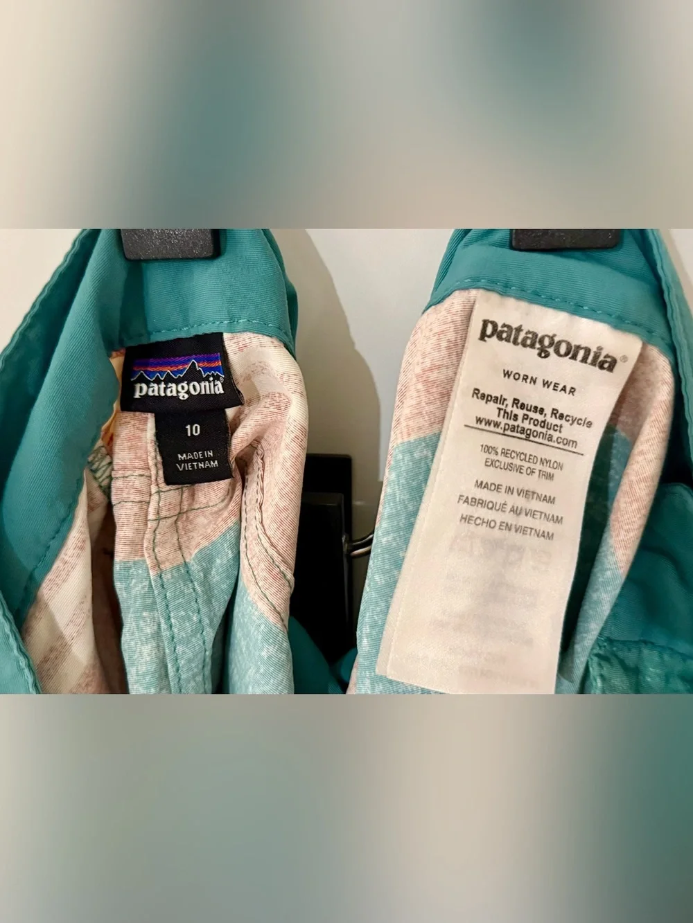 Patagonia Teal and Orange Striped Women's Board Shorts
